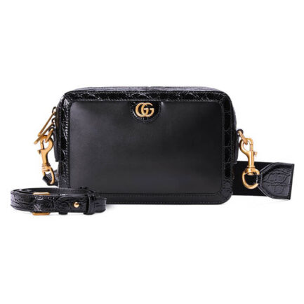 Gucci Crocodile Trim Shoulder Bag With Double G