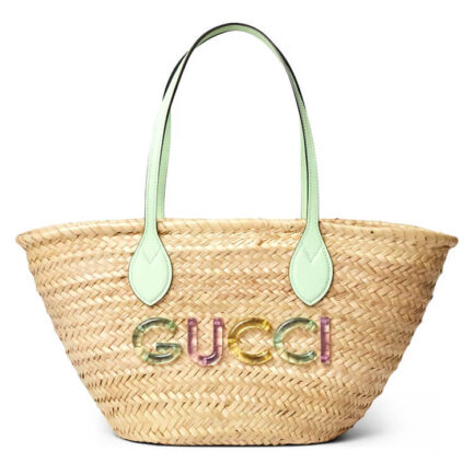 Gucci Small Straw Tote With Gucci Logo